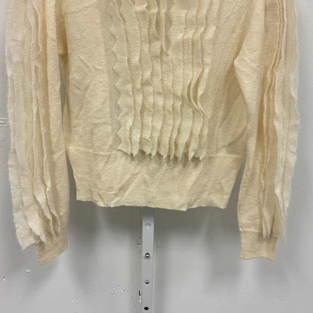 Sita Murt Cream Wool Alpaca Blend Ruffle Mock Neck Sweater Small Ivory White - Picture 5 of 14